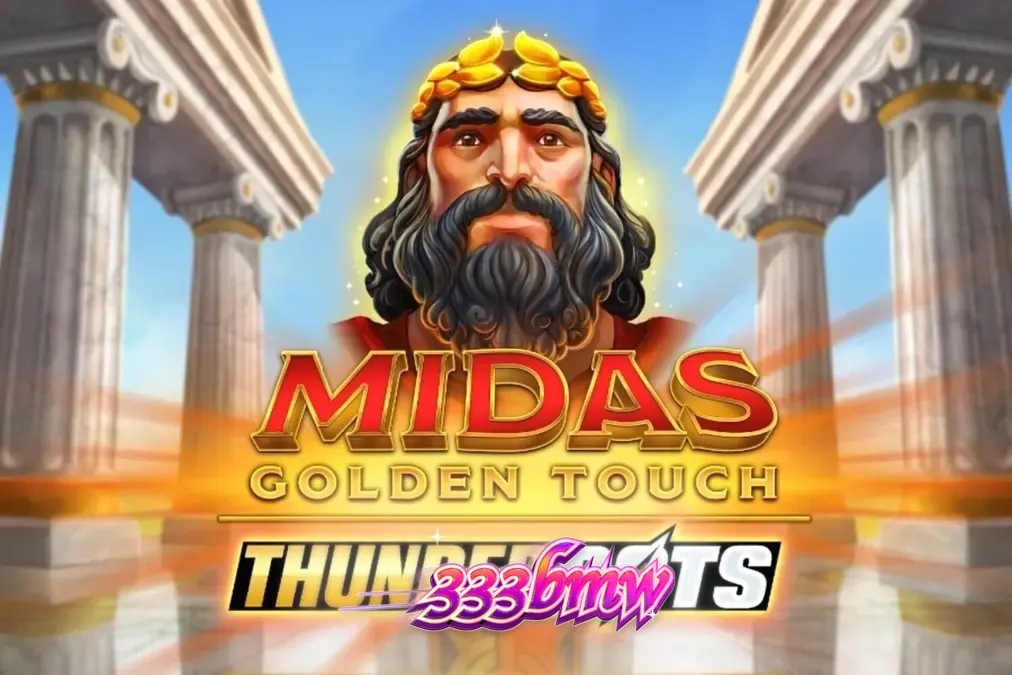 Midas Golden Touch: Thunder Pots slot game interface showing golden chests and mythological symbols.